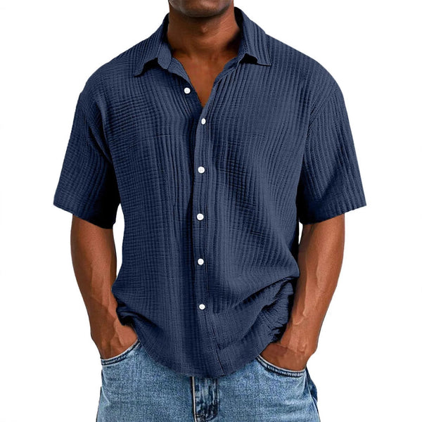 Men's Shirt Short Sleeve – Relaxed Fit – Crêpe Texture – Airy Double Layer