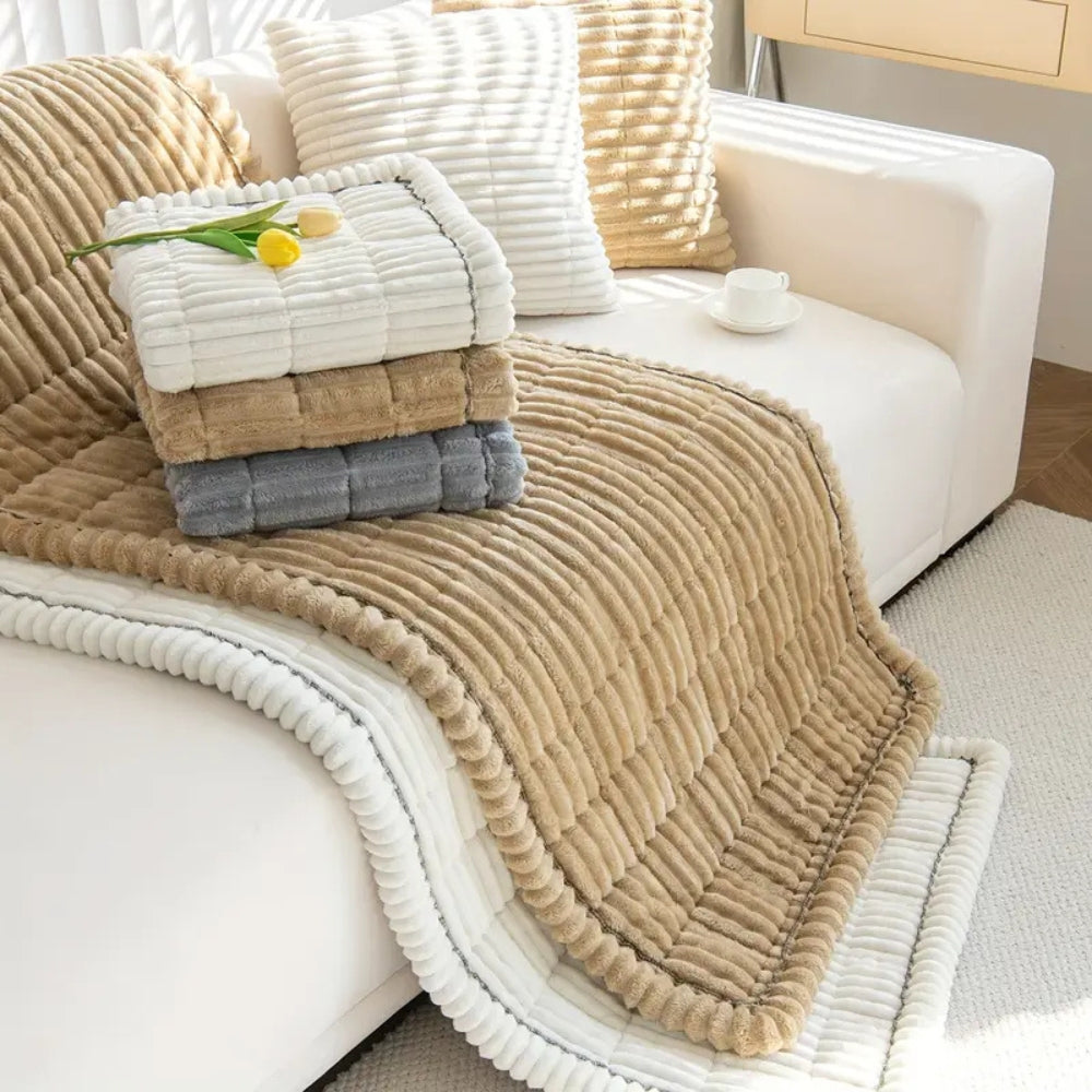Contemporary Pleated Plush Sofa Cover