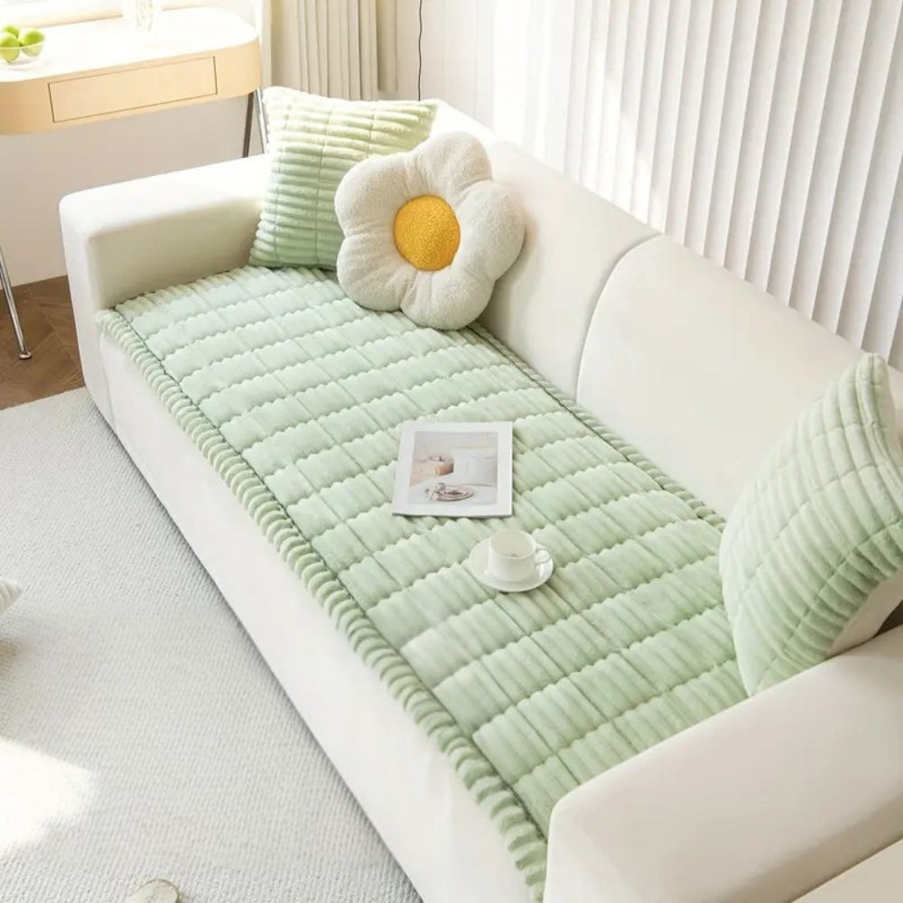 Contemporary Pleated Plush Sofa Cover