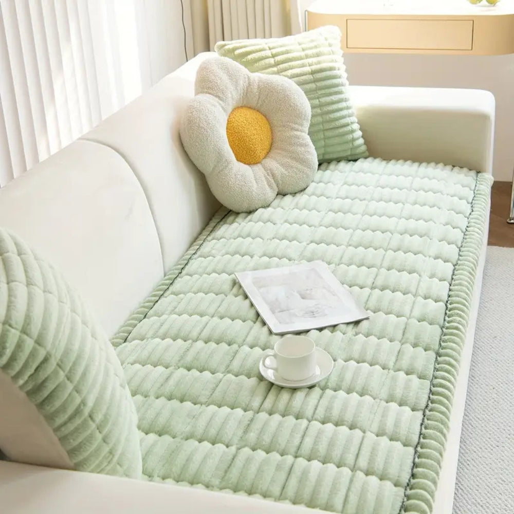 Contemporary Pleated Plush Sofa Cover