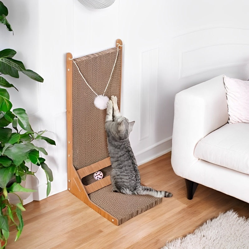 Contemporary L-Shaped Wood Cat Scratching Post