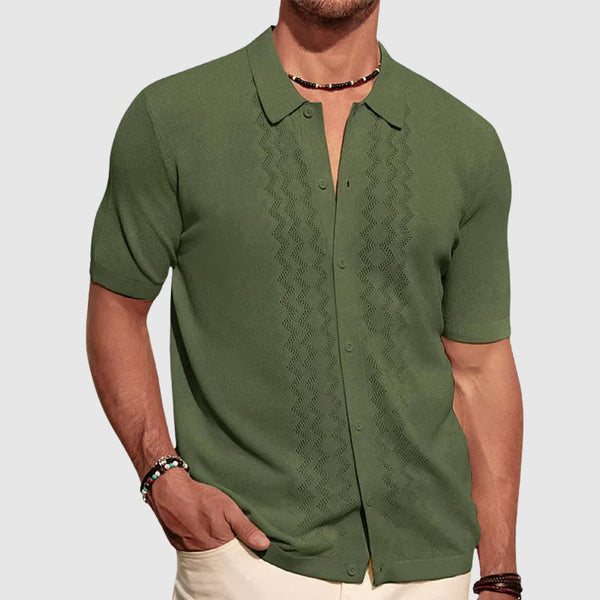 Men's Knitted Shirt – Relaxed Fit – Soft Knit – Short Sleeves – Button Placket