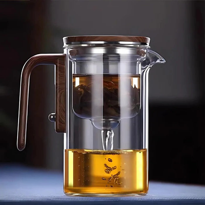 Glass and Wood Tea Infuser with Integrated Spout