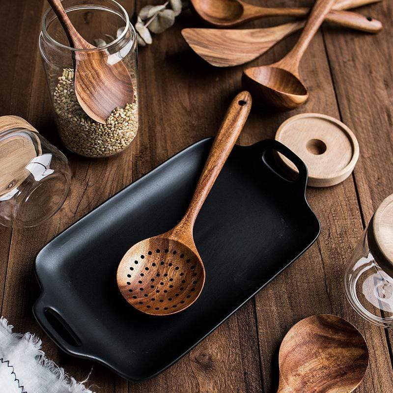 Teak Wooden Utensil Set With Ergonomic Handles