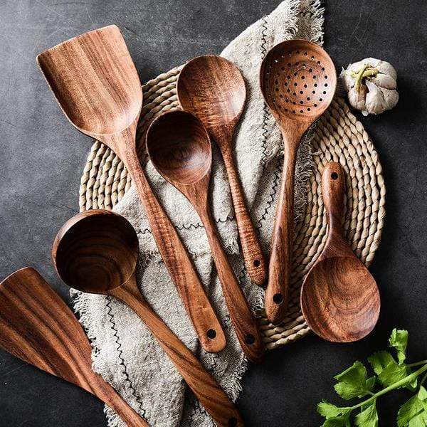Teak Wooden Utensil Set With Ergonomic Handles