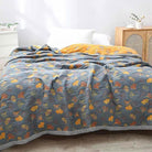 Cotton Throw Blanket with Ginkgo Leaf Design