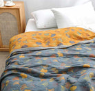 Cotton Throw Blanket with Ginkgo Leaf Design