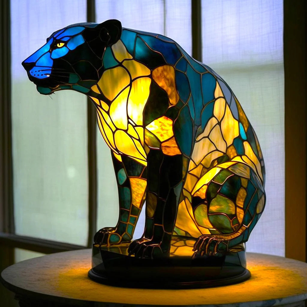 Artistic Stained Glass Wolf Table Lamp