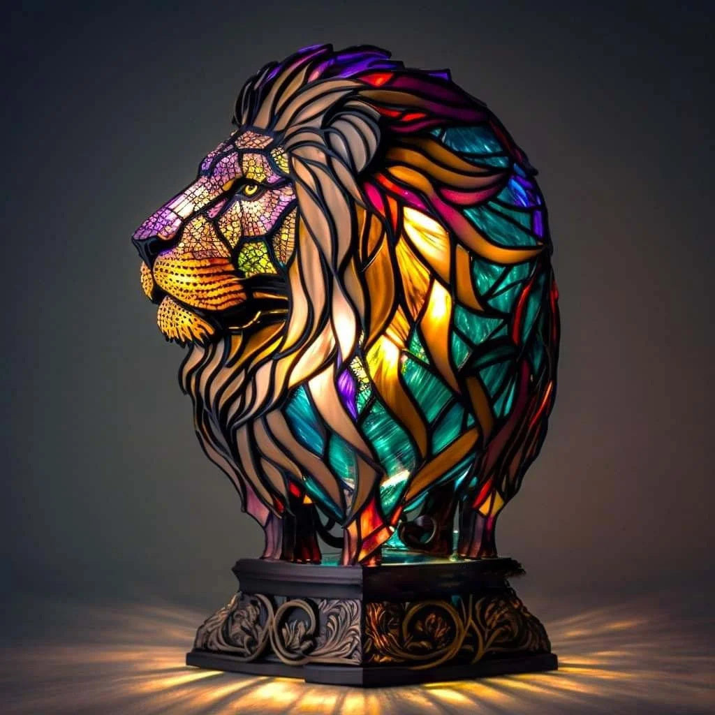 Artistic Stained Glass Wolf Table Lamp