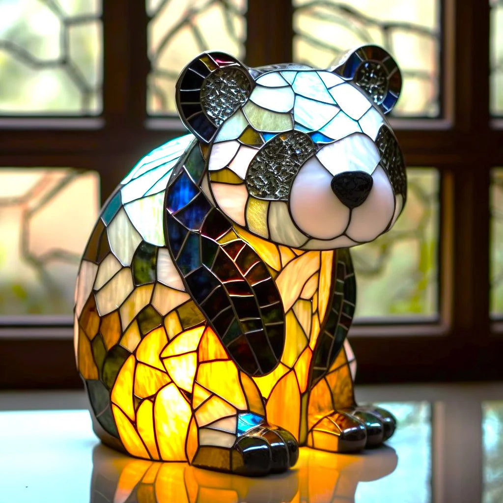 Artistic Stained Glass Wolf Table Lamp