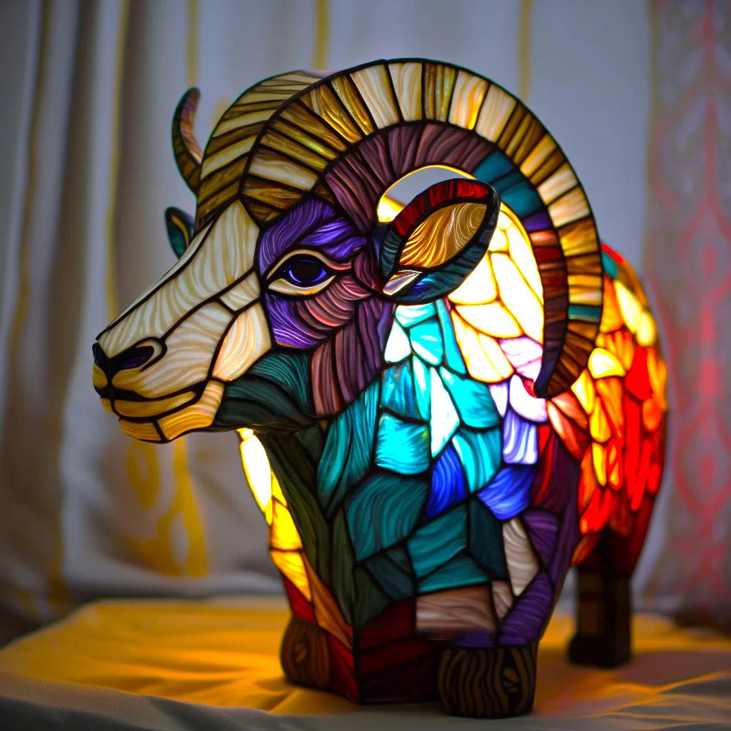 Artistic Stained Glass Wolf Table Lamp