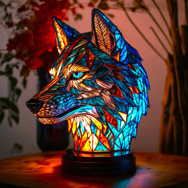 Artistic Stained Glass Wolf Table Lamp
